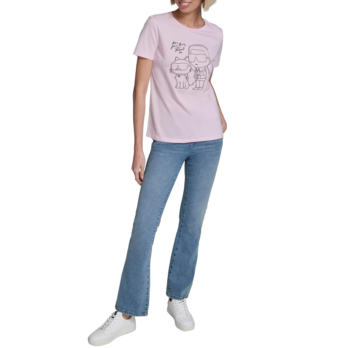 Karl Lagerfeld - Playera de Manga Corta con Cuello Redondo para Mujer