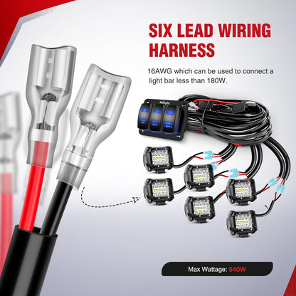 Nilight - Kit de arnés de cableado de barra de luz LED de 16 AWG, 12 V de encendido/apagado, 2 bandas grabadas con láser, panel de interruptor , fusible de relé de alimentación, interruptor