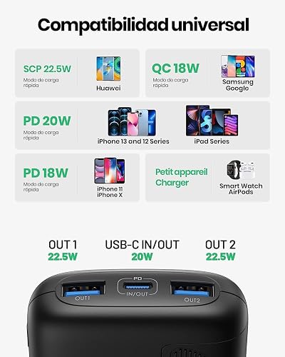INIU Power Bank, Pequeño 10000mAh 22,5W Carga Rapida Bateria Phone Externad | Diseño mini, carga rápida de 3 salidas, apto para viajes aéreos,batería portátil para iPhone 17, Samsung S26 etc.