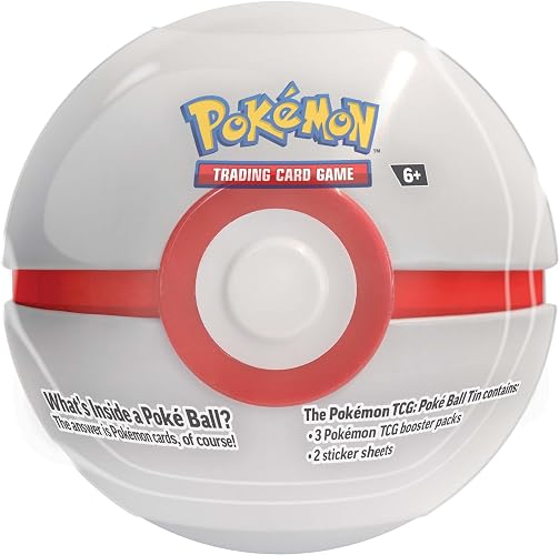 Pokémon TCG Q4 Poke Ball Latas | 7.62 cm x 2.54 cm x 0.1 cm, incluye 3 paquetes de refuerzo, 2 hojas de pegatinas
