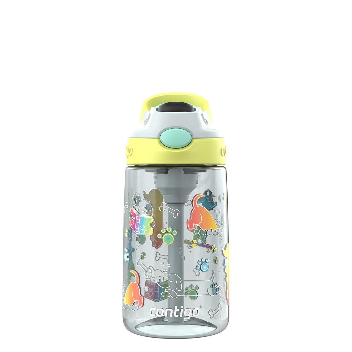 Contigo Botella de Agua para Niños con Popote, 590 ml, Libre de BPA - Macarrón (Perros GFX) - 14oz (Pack of 1)