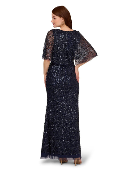 Adrianna Papell Bead Mesh Cape Long Dress Vestido para ocasión Especial Mujer