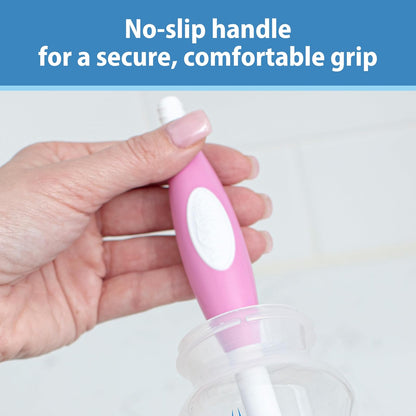 Dr. Brown's Cepillo de Limpieza de biberones de bebé Suave al Tacto, sin arañazos, Limpiador de pezones con Soporte y Clip de Almacenamiento, sin BPA, Rosa, 1 Paquete, AC229