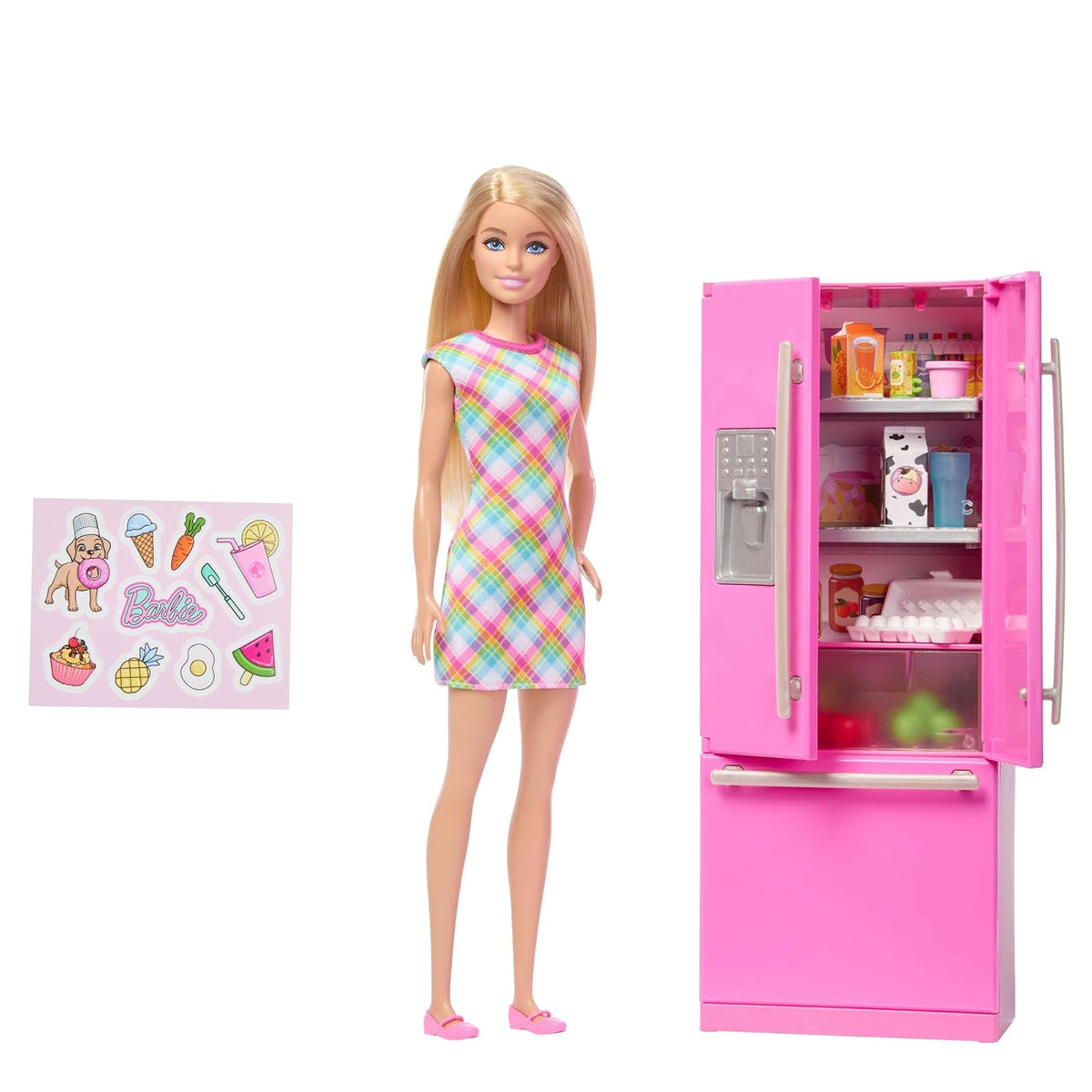 Barbie Set De Juego Muñeca con Cocina, Refrigerador con Puertas Abatibles, Más De 10 Accesorios, para 3 Años En Adelante