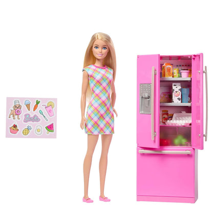 Barbie Set De Juego Muñeca con Cocina, Refrigerador con Puertas Abatibles, Más De 10 Accesorios, para 3 Años En Adelante