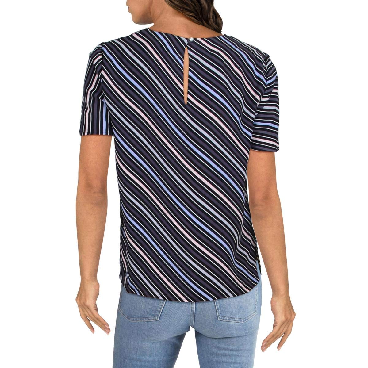Anne Klein Short Sleeve Blouse with Keyhole Back Blusa Mujer