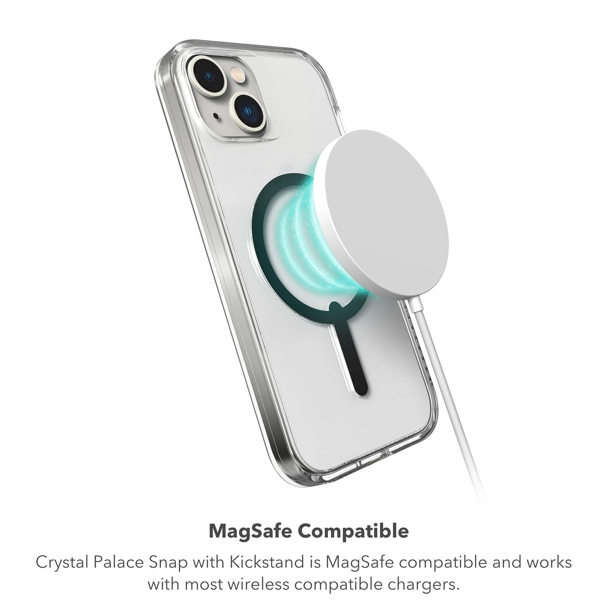 ZAGG Crystal Palace Snap - Funda Transparente para iPhone 15/14/13 con Soporte Integrado, protección contra caídas (4 m), grafeno Duradero, antiamarilleo, y Resistente a los arañazos MagSafe