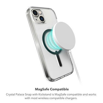 ZAGG Crystal Palace Snap - Funda Transparente para iPhone 15/14/13 con Soporte Integrado, protección contra caídas (4 m), grafeno Duradero, antiamarilleo, y Resistente a los arañazos MagSafe