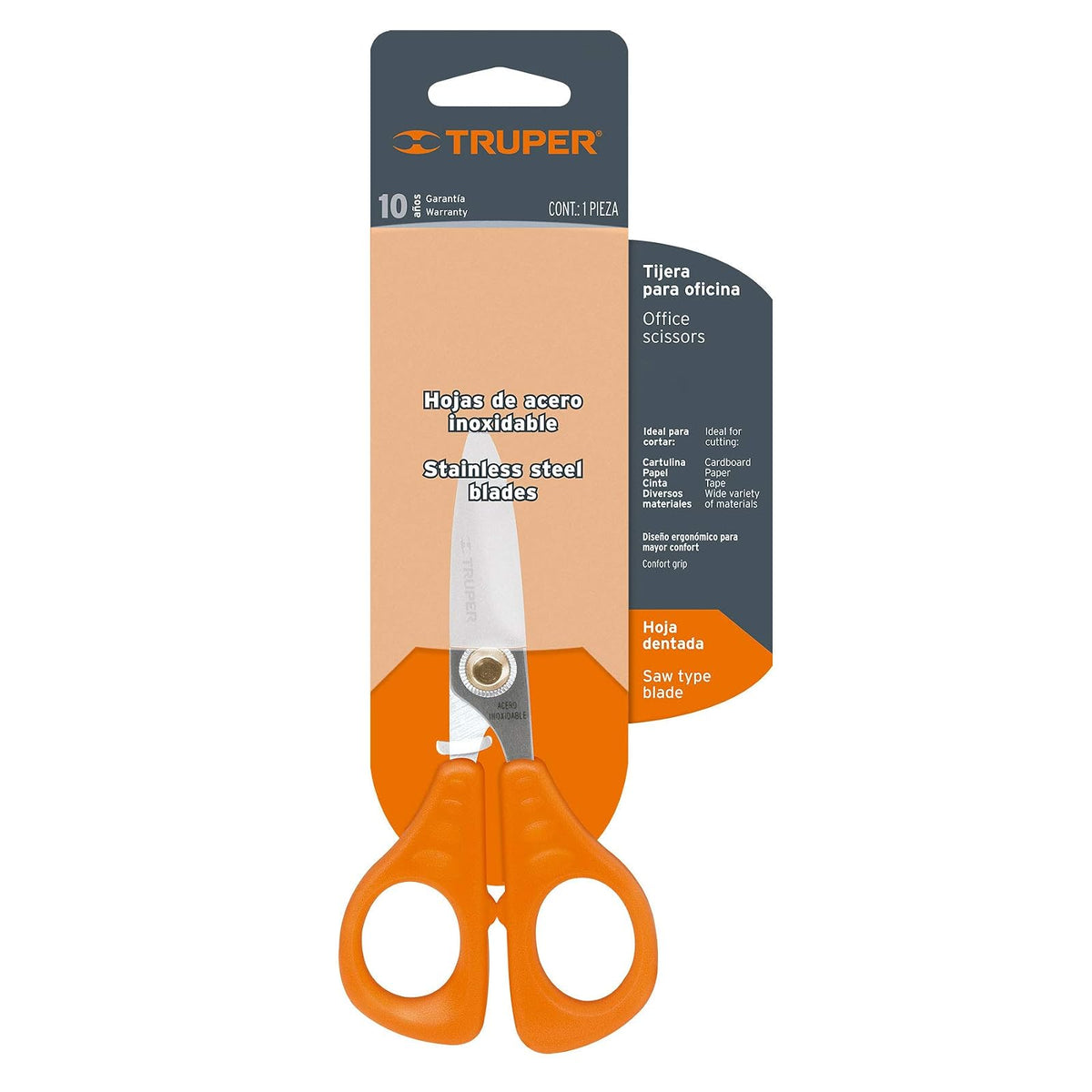 Truper TIOF-6, Tijera para oficina 6-1/2", de acero inoxidable + TIOF-5, Tijera para oficina 5-1/2", de acero inoxidable