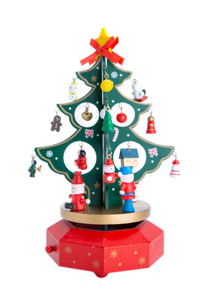 Running Árbol Navideño con Caja Musical | Decoración de Navidad para Sala, Comedor o Escritorio | Color Verde con Rojo | 24 cm