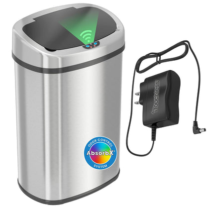 SensorCan - cubeta de basura de cocina de 50 litros/13 galones con adaptador de CA y kit de filtro de olor, cubeta de basura de acero inoxidable con sensor de movimiento para el hogar, oficina