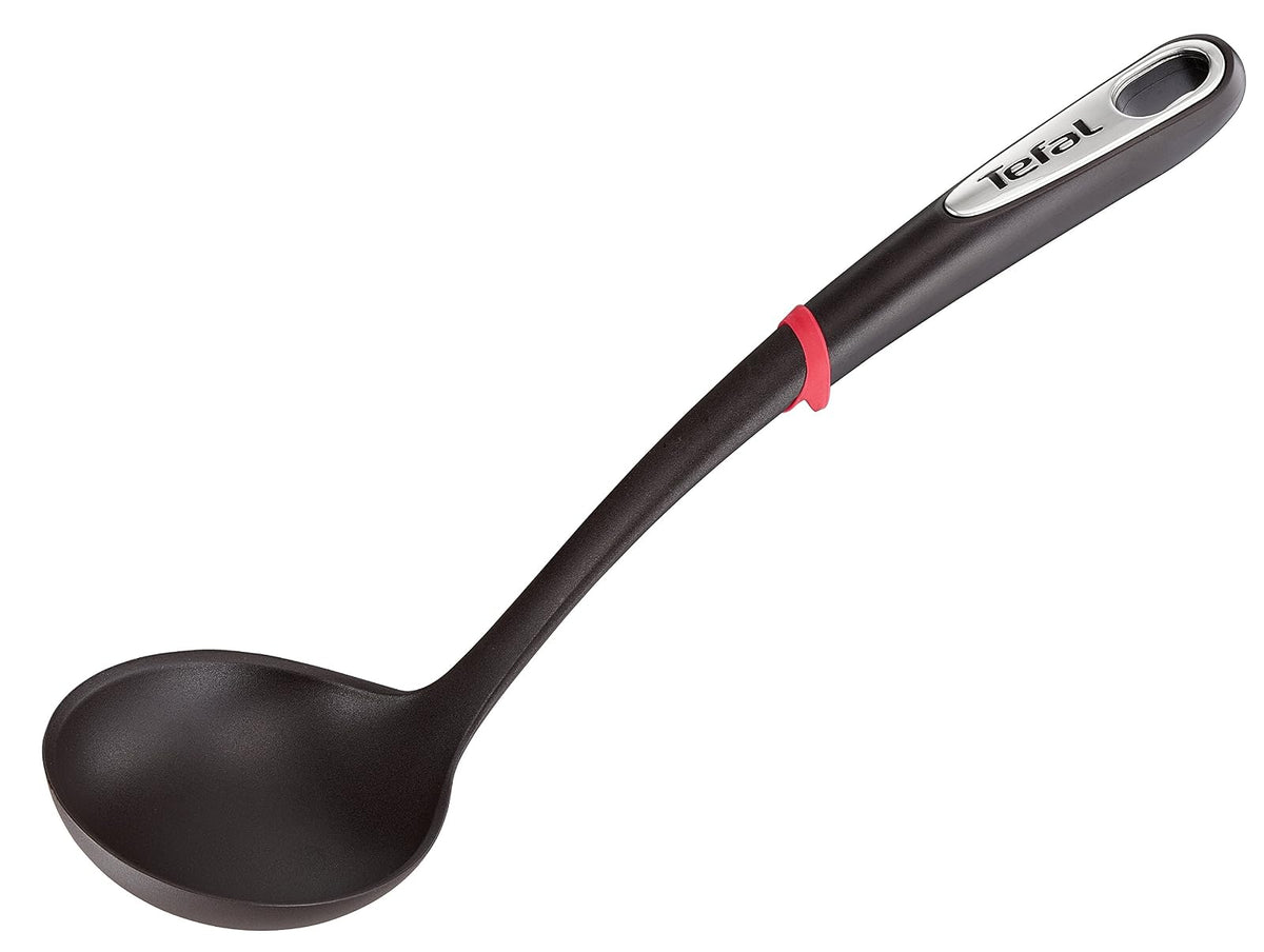 Tefal Juego de 4 Utensilios de Cocina Ingenio, Nylon. Incluye Espátula, Cucharón, Cuchara y Colador, color Negro, Resiste hasta 230°C, K206S414
