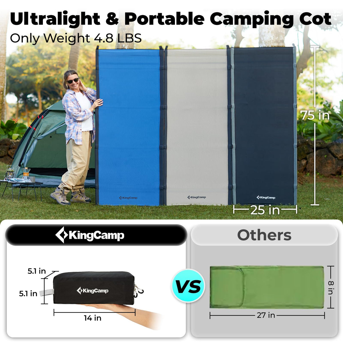 KingCamp - Cuna de Camping, Plegable, portátil, Resistente, Ultraligera, para Adultos, Tienda de campaña, Senderismo, mochilero, Viajes, Interior, Exterior, Interior, Interior, Interior, Campamento