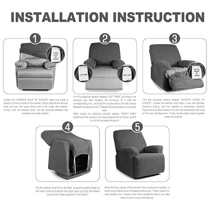 NORTHERN BROTHERS - Fundas elásticas para sillas reclinables, Fundas de Terciopelo Antideslizante, Fundas reclinables Suaves y Gruesas, Lavables para Mascotas, Color Gris Claro