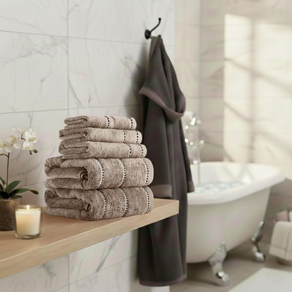 Lavish Home 67-0024-T Towel Set Zero Twist, Quick Dry Cotton, Taupe, 6 Piece