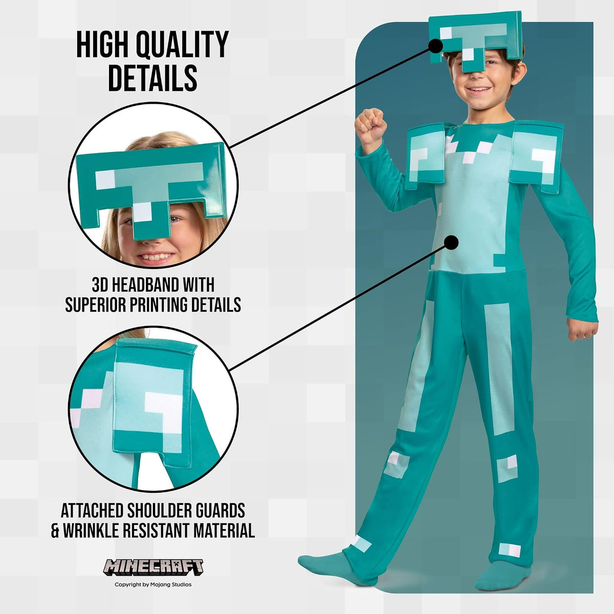 Disfraz Oficial de Armadura Minecraft Infantil, Minecraft Mojang, Talla Infantil (7-8)