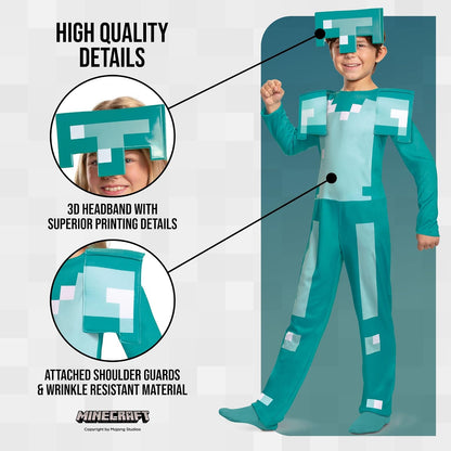 Disfraz Oficial de Armadura Minecraft Infantil, Minecraft Mojang, Talla Infantil (7-8)