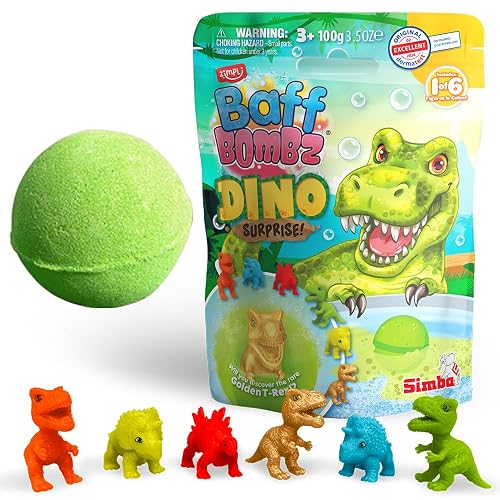 Bomba de Baño Sorpresa Dinosaurio Grande de Zimpli Kids, 6 Juguetes Sorpresa de Dinosaurio para coleccionar, Juguete Efervescente para Niños, Regalo para Rellenar el Calcetín
