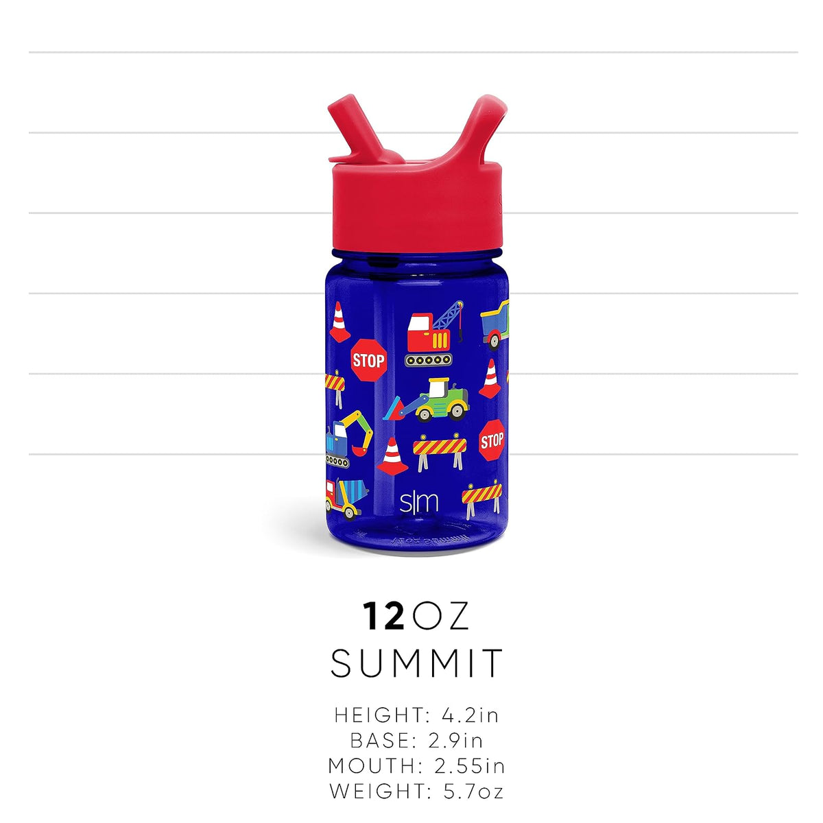 Simple Modern CoComelon - Botella de agua para niños, de plástico, sin BPA, con tapa de popote a prueba de fugas, reutilizable y duradera para niños pequeños, niñas, colección Summit | 12 onzas, melón