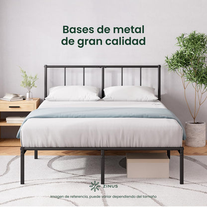Zinus Florence | Base de Cama con Cabecera Metálica Individual Color Negro Estilo Moderno Base Resistente de Fácil Armado | Embalaje en Caja