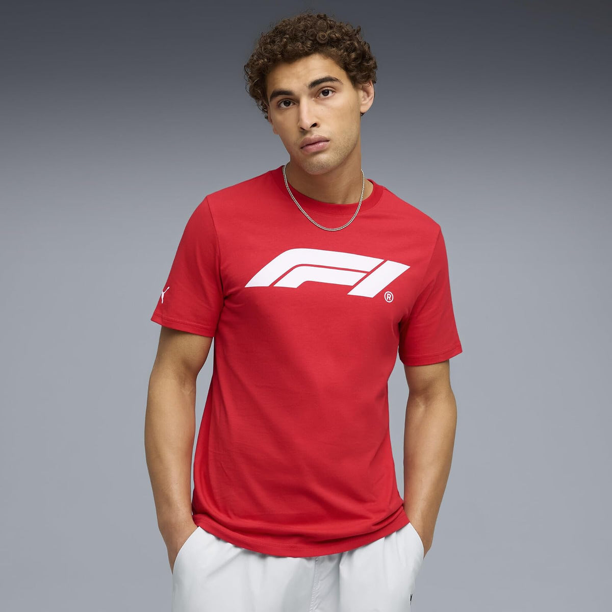 Puma F1 ESS Logo tee 180g Tees Hombre | Logotipo F1® en la parte delantera, logotipo de Puma en la manga, cuello redondo, producto oficial PUMA x F1, manga corta