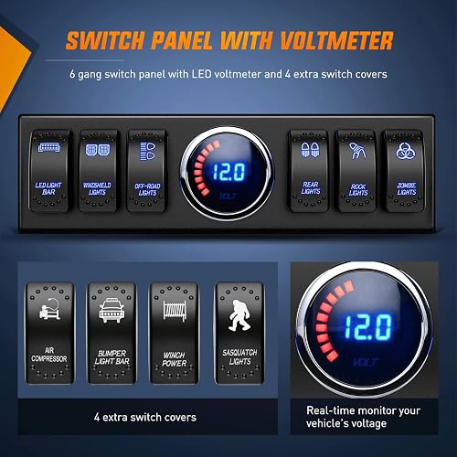 Nilight Panel de Interruptor 6 Vías 12V CC con Relé y Control de Circuito para Jeep Wrangler JK JKU 2007-2018