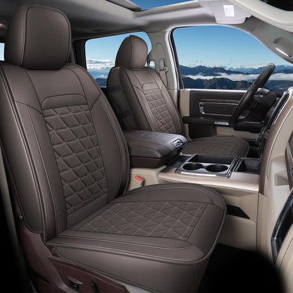 Coverado Fundas de Asiento Impermeables Gris Oscuro para Dodge Ram 1500, 2500 y 3500 - Café (espalda plana) - FullSet（flat back）
