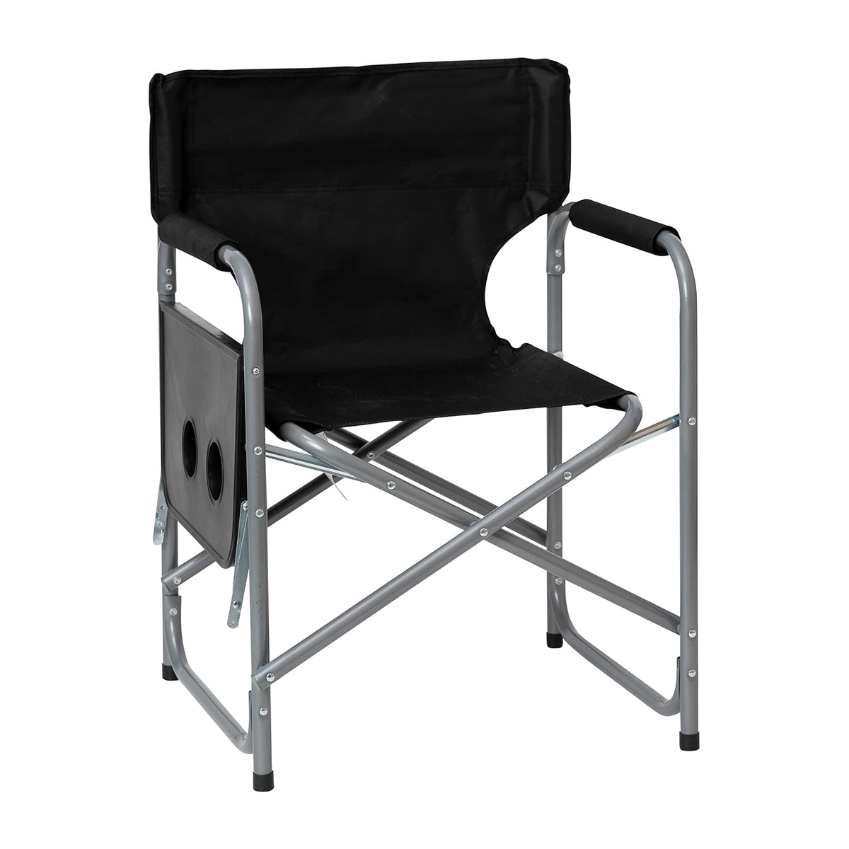 Flash Furniture Folding Directors Camping Chair - Portable Black Sports Chair with Cupholder Side Table - Indoor/Outdoor Steel Tube Framed Foldable Chair