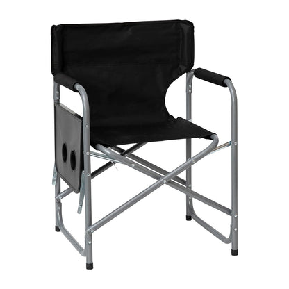 Flash Furniture Folding Directors Camping Chair - Portable Black Sports Chair with Cupholder Side Table - Indoor/Outdoor Steel Tube Framed Foldable Chair