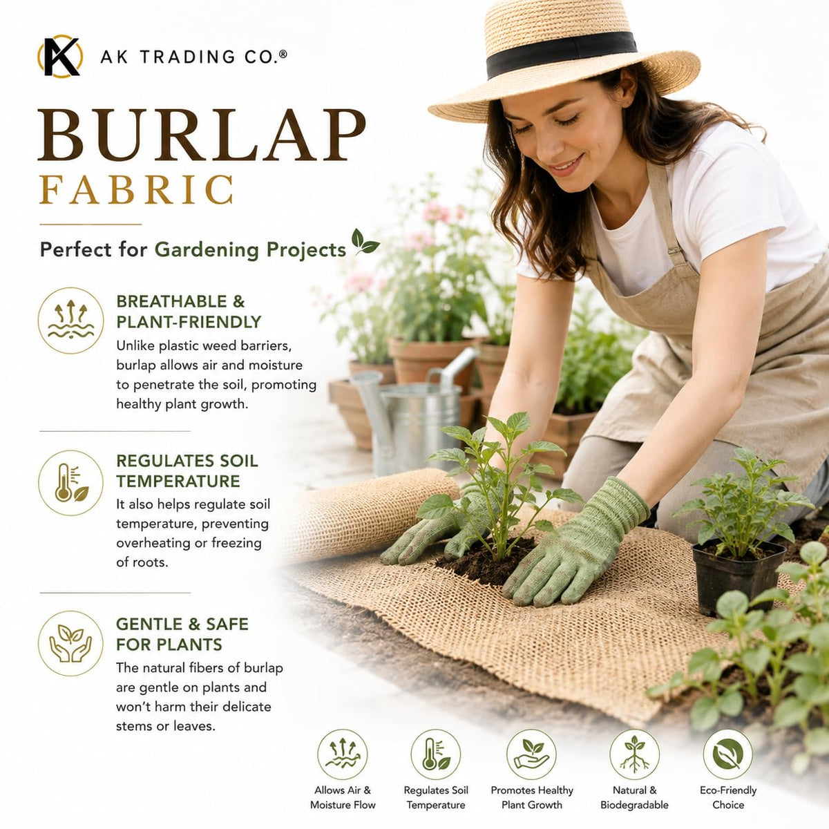 AK TRADING CO. 40 pulgadas de ancho x 10 yardas (30 pies) – Tela de arpillera natural multiusos – para decoración, manualidades, hogar, bodas, manteles, paisajismo, proyectos de jardín y mucho más