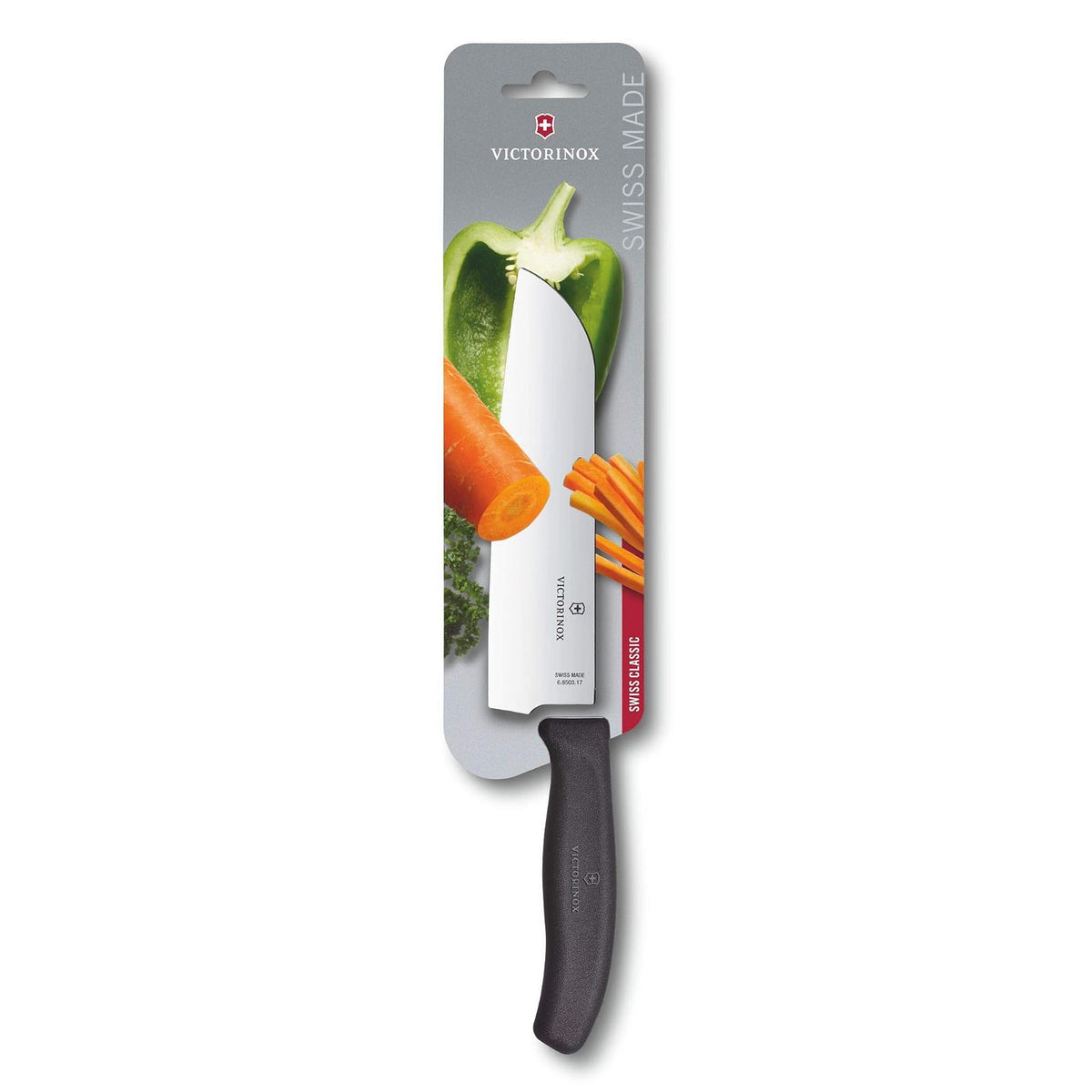 Victorinox Cuchillo Santoku clásico suizo de 17 cm en blíster, color negro