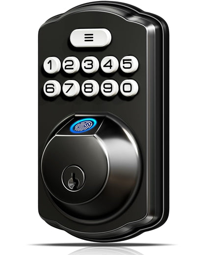 Veise KS02A - Cerradura de puerta de entrada sin llave de huellas dactilares, bloqueo automático, cerrojo electrónico para puerta delantera, biométrico, contraseña antipeeping, fácil instalación