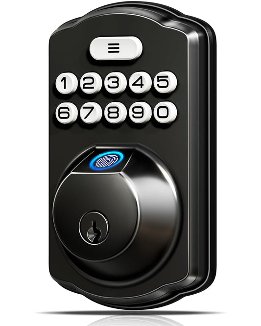 Veise KS02A - Cerradura de puerta de entrada sin llave de huellas dactilares, bloqueo automático, cerrojo electrónico para puerta delantera, biométrico, contraseña antipeeping, fácil instalación