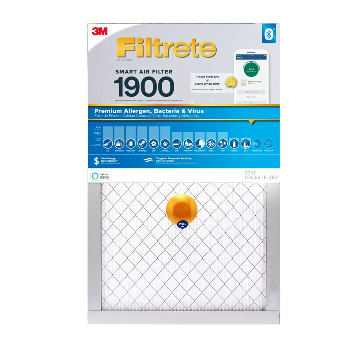 Filtrete Filtro de aire inteligente de 20 x 24 x 1, MPR 1900 MERV 13, filtros de aire de alta calidad para alérgenos, bacterias y virus de 1 pulgada para AC y hornos, 2 filtros
