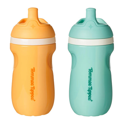 Tommee Tippee Vaso Entrenador Sporty Antiderrames, Paquete de 2, 266 ml - Azul y Naranja