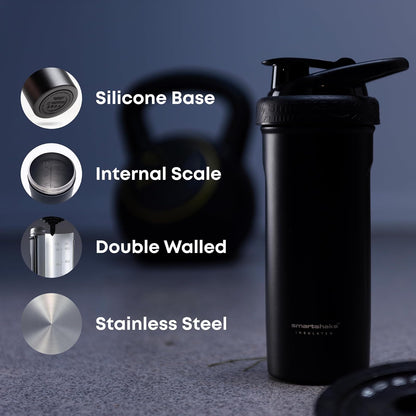 SmartShake Insulated Botella de Acero Inoxidable color Azul (750 ml/25 onzas) | Doble Pared con Aislamiento, Mezcla Silenciosa, BPA & DEHP Free| Botella de agua a prueba de fugas