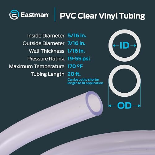 Eastman 98619 - Tubería de vinilo transparente de PVC de 5/16 pulgadas de diámetro exterior de 5/16 pulgadas, longitud de 20 pies
