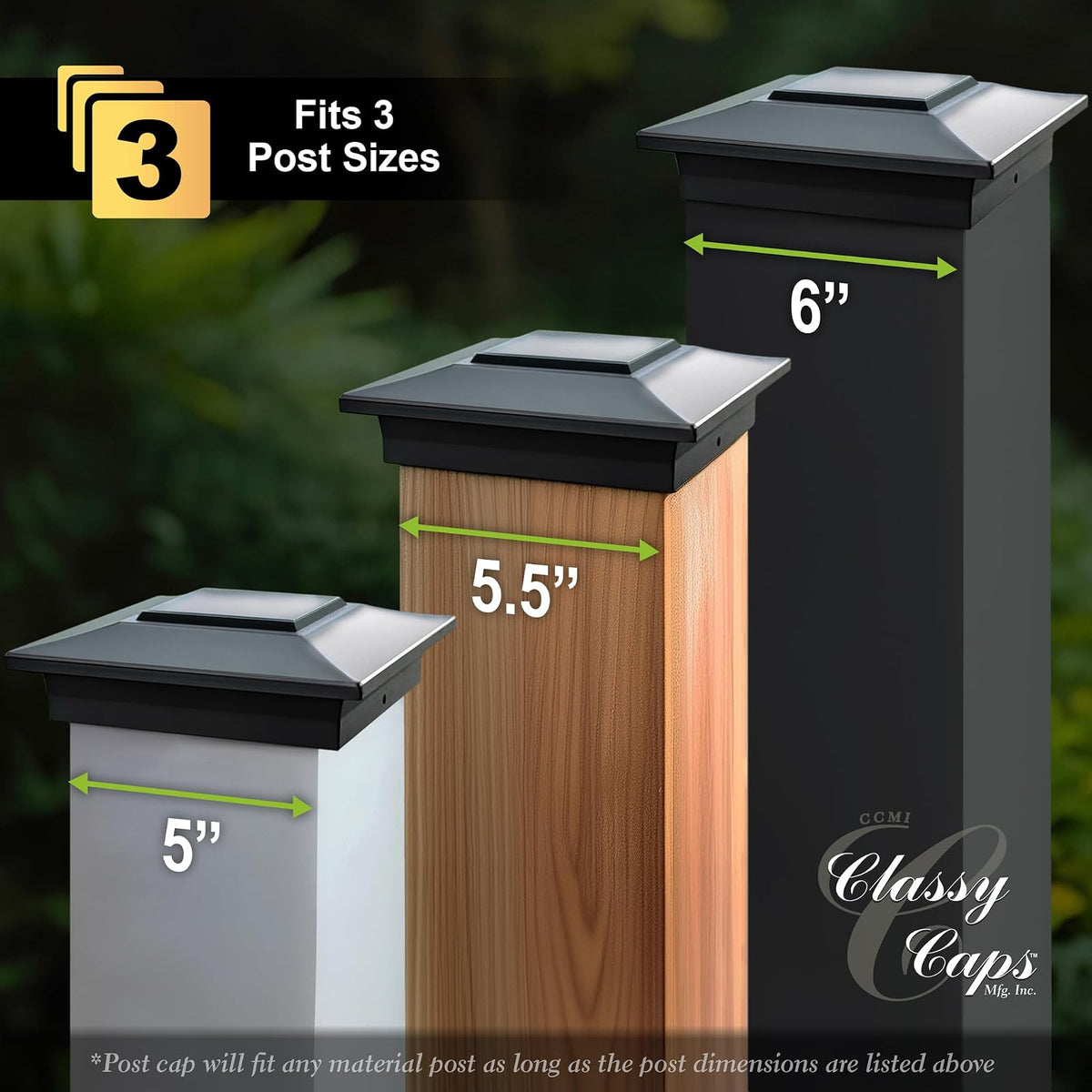 Classy Caps 6x6 Aluminium Posts Cap - Compatible 5"x5", 5.5"x5.5" & 6"x6" Cubierta y valla, Aluminio fundido - Heavy Duty Negro