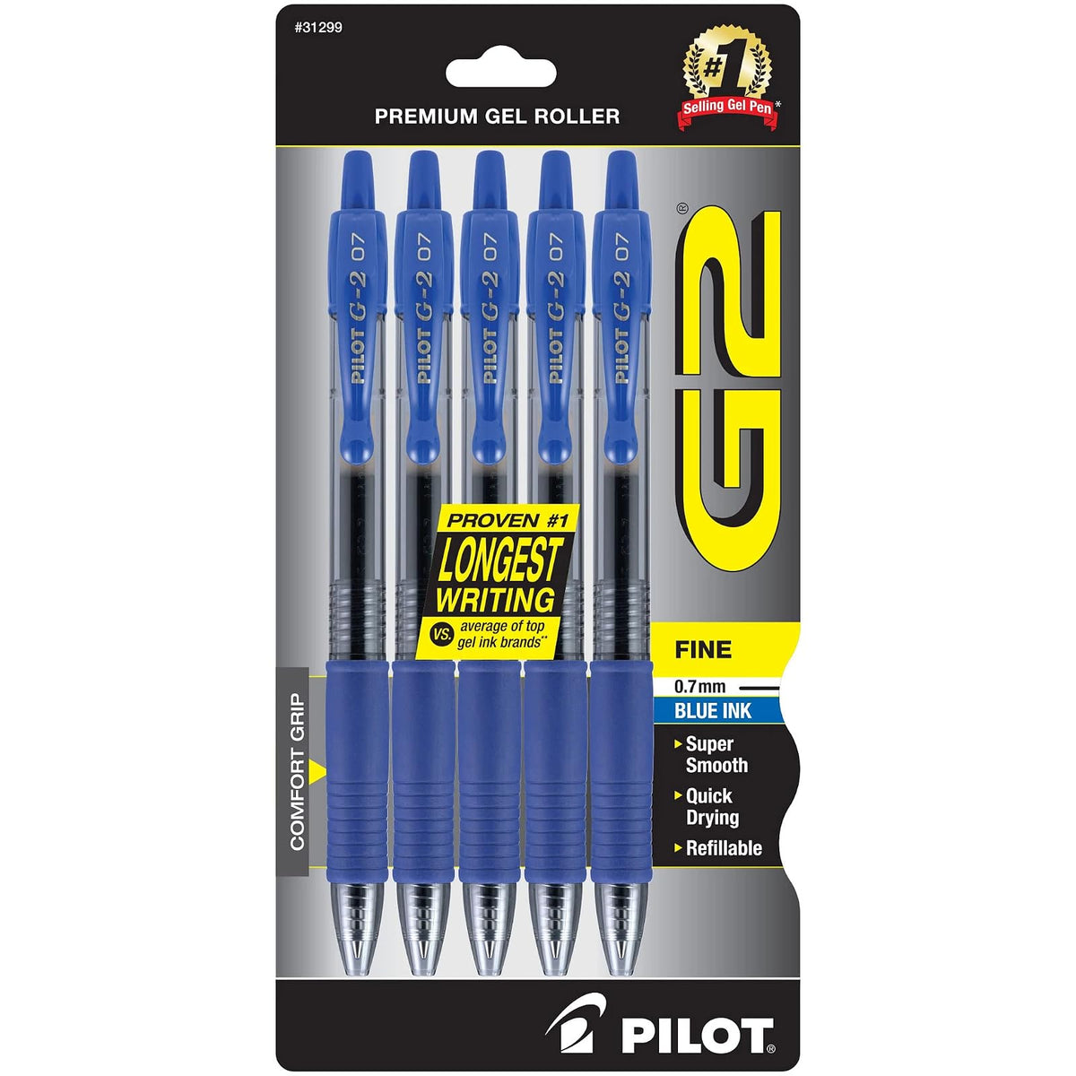 Pilot G2 Bolígrafos de Gel Recargables Punta Fina 0.7 mm - Azul - Recargable