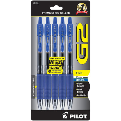 Pilot G2 Bolígrafos de Gel Recargables Punta Fina 0.7 mm - Azul - Recargable