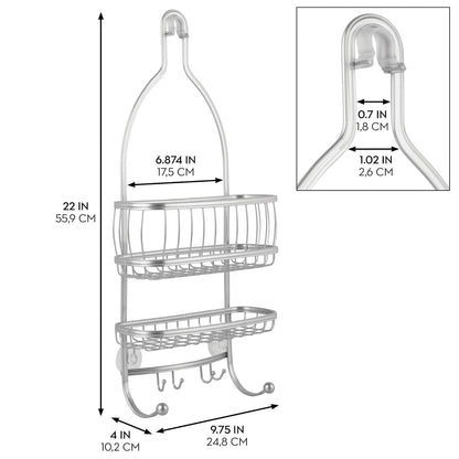 InterDesign York Lyra Shower Caddy, Satin | Espacio extra amplio, 9.75 x 4 x 22 pulgadas, ganchos para maquinillas de afeitar, toallas, champú, acondicionador, jabón