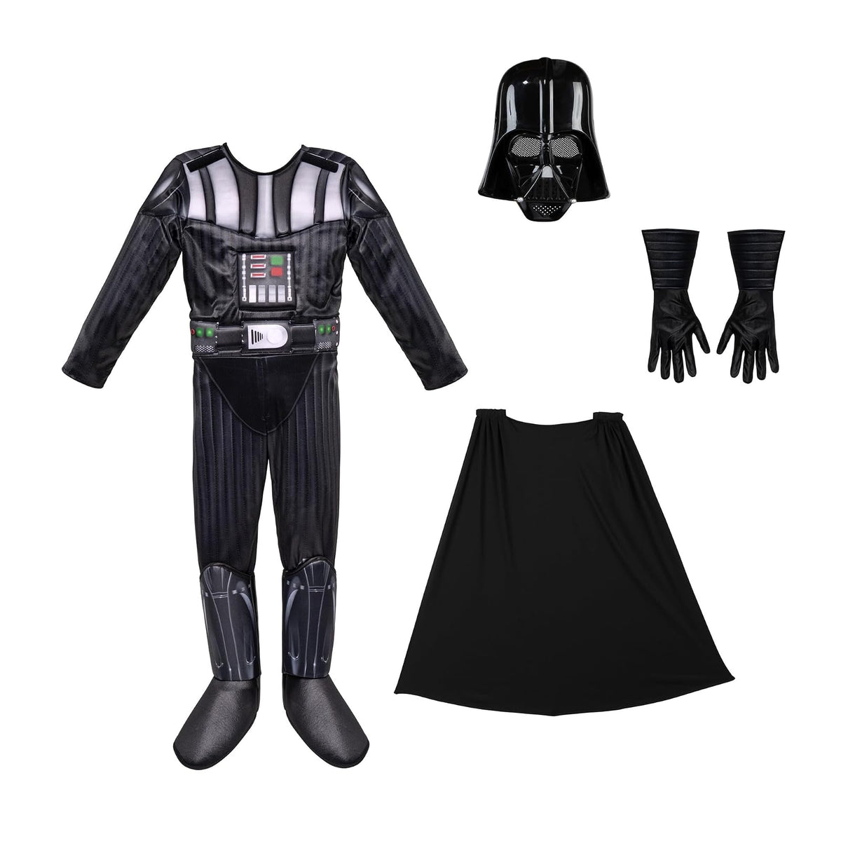 Star Wars Darth Vader - Disfraz oficial de lujo juvenil – overol acolchado con guantes, capa desmontable y máscara de plástico (S) Multi