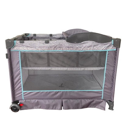 Prinsel Cuna Mecedora Aura 3 en 1, Gris y Azul, con Capota, Mosquitero, Cambiador, Módulo Electrónico, Ruedas, hasta 18 kg