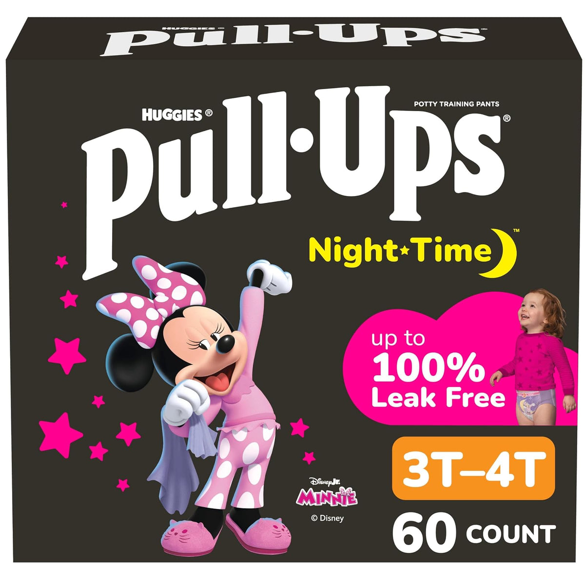 Pull-Ups Night-Time, 3T-4T (32-40 lb.), 60 Ct., Potty Training Pants for Girls, Disposable Potty Training Pants for Toddler Girls (Packaging May Vary)