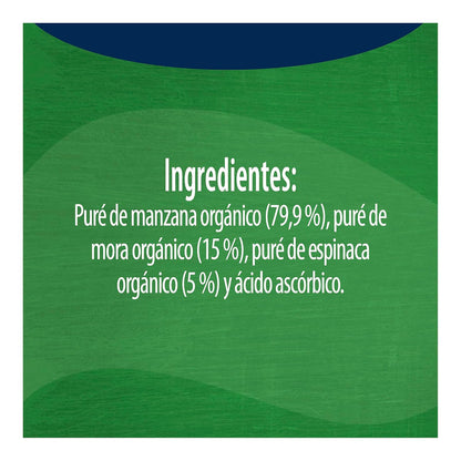 Papilla Gerber Orgánico Pouch Etapa 2 Manzana, Mora Azul y Espinaca 100g Paquete 12