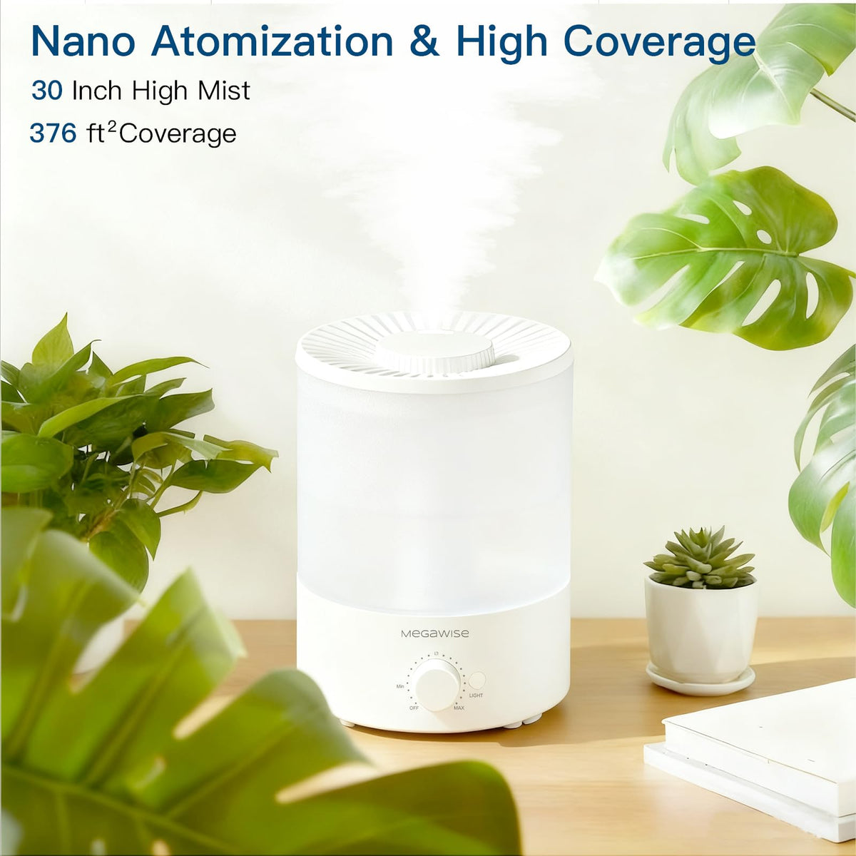 Humidificador MegaWise Topfill con luz nocturna de 7 colores, gran capacidad de 3,5 L, diseño antifugas y vapor fino.