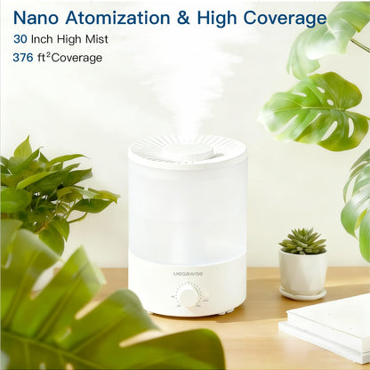 Humidificador MegaWise Topfill con luz nocturna de 7 colores, gran capacidad de 3,5 L, diseño antifugas y vapor fino.