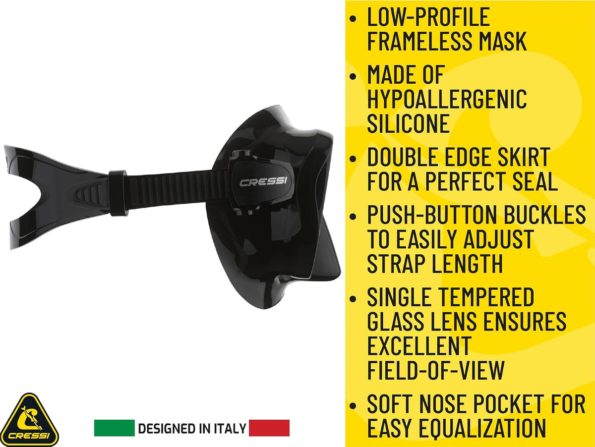 Cressi F1, máscara de Buceo sin Marco, Falda de Silicona con Sello Perfecto, diseñada en Italia por Cressi