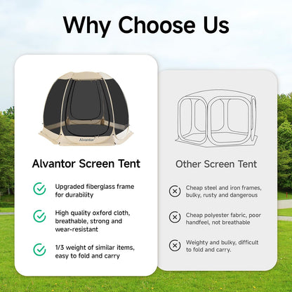 Alvantor Screen House Gazebo, Tienda de campaña para 6-10-15 Personas con mosquiteros, Refugio Solar instantáneo Resistente a los Rayos UV para jardín, Patio, Patio Trasero
