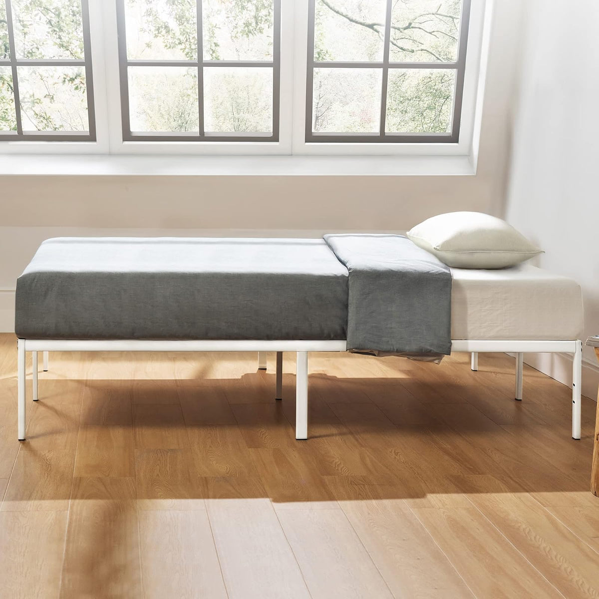Best Price Mattress - Marco de Cama de Plataforma de Metal de 14 Pulgadas, Listones de Acero Resistente, Blanco, Individual